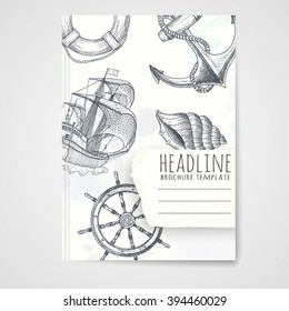 Notebook template with hand drawn ship. Vector editable notebook cover.