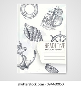 Notebook template with hand drawn ship. Vector editable notebook cover.