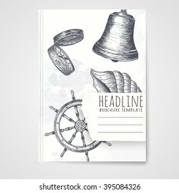 Notebook template with hand drawn ship. Vector editable notebook cover.