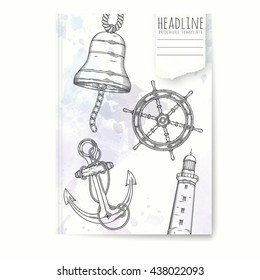 Notebook template with hand drawn ship. Vector editable notebook cover.