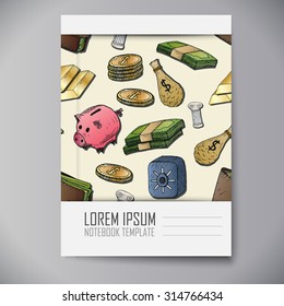 Notebook template. Money background. Isolated hand-drawn elements.