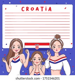 Notebook Template with Pretty Girls holding national flag : Croatia : Vector Illustration
