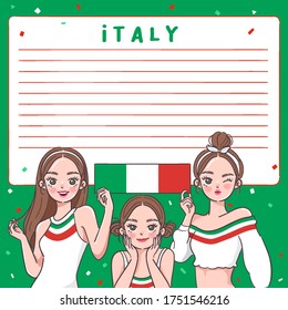 Notebook Template with Pretty Girls holding national flag : Italy : Vector Illustration