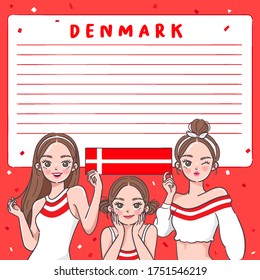 Notebook Template with Pretty Girls holding national flag : Denmark : Vector Illustration