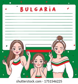 Notebook Template with Pretty Girls holding national flag : Bulgaria : Vector Illustration