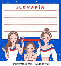 Notebook Template with Pretty Girls holding national flag : Slovakia : Vector Illustration