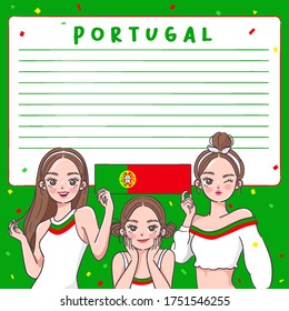 Notebook Template with Pretty Girls holding national flag : Portugal : Vector Illustration