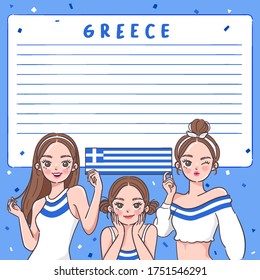 Notebook Template with Pretty Girls holding national flag : Greece : Vector Illustration