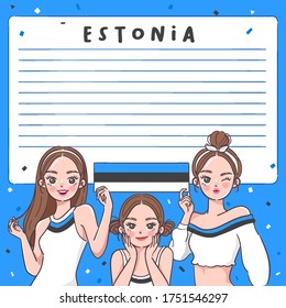 Notebook Template with Pretty Girls holding national flag : Estonia : Vector Illustration