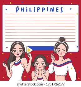 Notebook Template with Pretty Girls holding national flag : Philippines : Vector Illustration