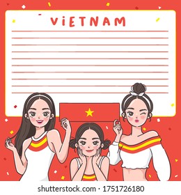 Notebook Template with Pretty Girls holding national flag : Vietnam : Vector Illustration