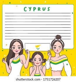 Notebook Template with Pretty Girls holding national flag : Cyprus : Vector Illustration