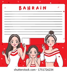 Notebook Template with Pretty Girls holding national flag : Bahrain : Vector Illustration