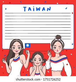 Notebook Template with Pretty Girls holding national flag : Taiwan : Vector Illustration