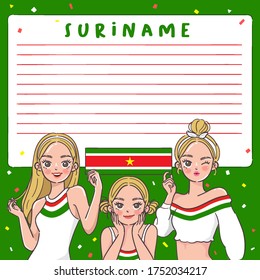 Notebook Template with Pretty Girls holding national flag : Suriname : Vector Illustration