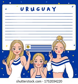 Notebook Template with Pretty Girls holding national flag : Uruguay : Vector Illustration
