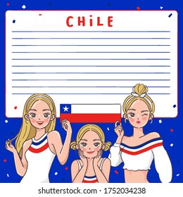 Notebook Template with Pretty Girls holding national flag : Chile : Vector Illustration