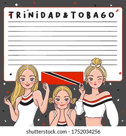 Notebook Template with Pretty Girls holding national flag : Trinidad and Tobago : Vector Illustration