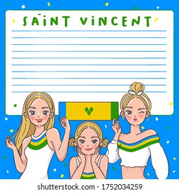 Notebook Template with Pretty Girls holding national flag : Saint Vincent : Vector Illustration