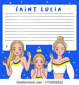 Notebook Template with Pretty Girls holding national flag : Saint Lucia : Vector Illustration