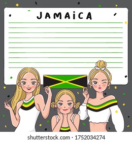 Notebook Template with Pretty Girls holding national flag : Jamaica : Vector Illustration