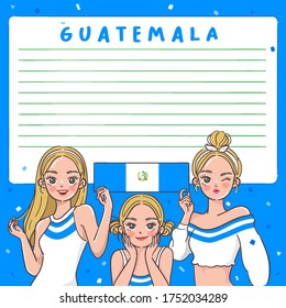 Notebook Template with Pretty Girls holding national flag : Guatemala : Vector Illustration