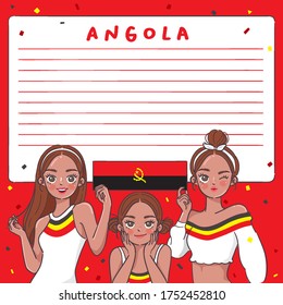 Notebook Template with Pretty Girls holding national flag : Angola : Vector Illustration