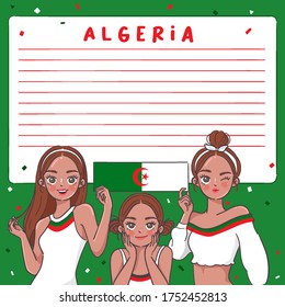 Notebook Template with Pretty Girls holding national flag : Algeria : Vector Illustration