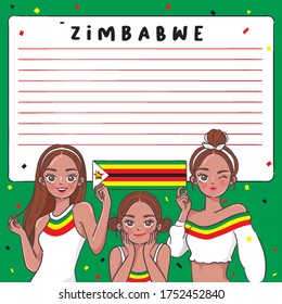 Notebook Template with Pretty Girls holding national flag : Zimbabwe : Vector Illustration