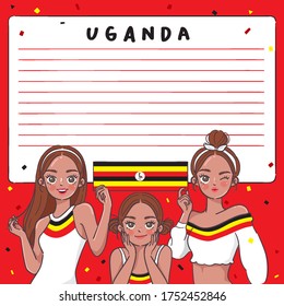 Notebook Template with Pretty Girls holding national flag : Uganda : Vector Illustration
