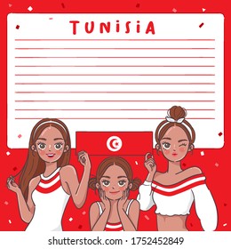 Notebook Template with Pretty Girls holding national flag : Tunisia : Vector Illustration