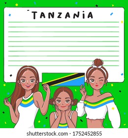Notebook Template with Pretty Girls holding national flag : Tanzania : Vector Illustration