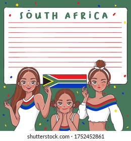 Notebook Template with Pretty Girls holding national flag : South Africa : Vector Illustration