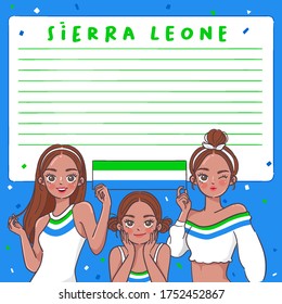 Notebook Template with Pretty Girls holding national flag : Sierra Leone : Vector Illustration