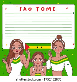 Notebook Template with Pretty Girls holding national flag : Sao Tome : Vector Illustration