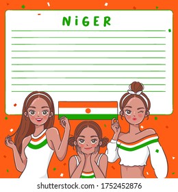 Notebook Template with Pretty Girls holding national flag : Niger : Vector Illustration