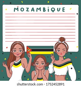 Notebook Template with Pretty Girls holding national flag : Mozambique : Vector Illustration