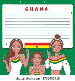 Notebook Template with Pretty Girls holding national flag : Ghana : Vector Illustration