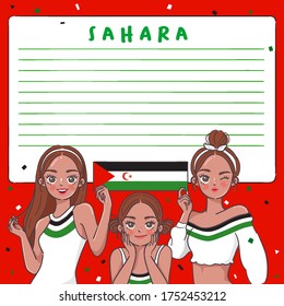 Notebook Template with Pretty Girls holding national flag : Sahara : Vector Illustration