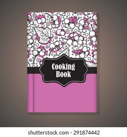 Notebook template. Vector example of using hand drawn food pattern for cover of cooking book