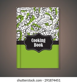 Notebook template. Vector example of using hand drawn food pattern for cover of cooking book