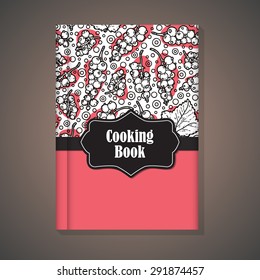 Notebook template. Vector example of using hand drawn food pattern for cover of cooking book