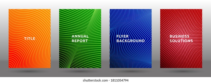 Notebook templates vector collection. Cool halftone pattern covers. Front pages with halftone texture geometric design. Gradient business cover page layouts. Dynamic composition backgrounds.