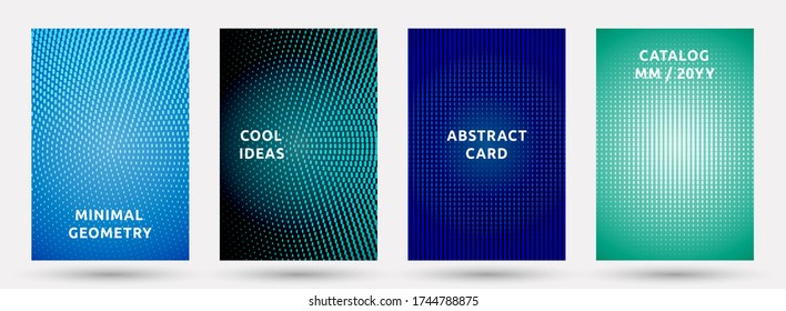 Notebook templates vector collection. Digital halftone pattern covers. Noise halftone texture front pages geometric design. Gradient backgrounds cover page layouts. Nise dots texture backdrops.