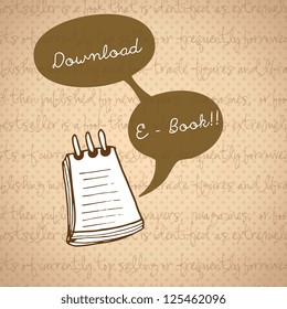 notebook with text bubble, download ebook. Vector illustration