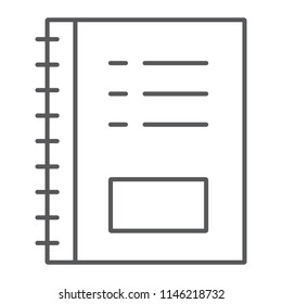 Notebook thin line icon, office and school, note sign, vector graphics, a linear pattern on a white background, eps 10.