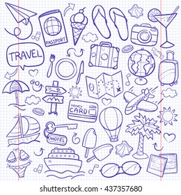 Notebook Travel Doodle Icons Hand Made vector Illustration sketch.