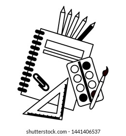notebook triangle ruler color palette paintbrush clip back to school vector illustration