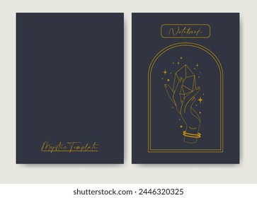 Cuaderno con estampado tribal. Diseño de portada de diario ilustración estética esotérica.