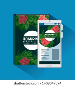 notebook with tropical style and smartphone branding